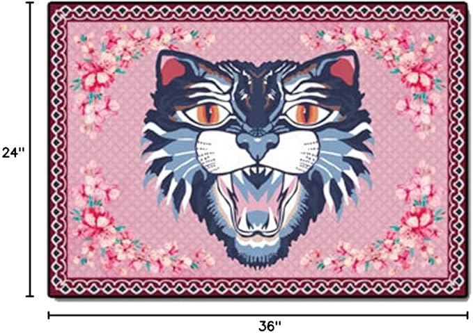 Cartoon Animal Pattern Area Rug Cute Cat Luxury Floral Decor for Carpet Farmhouse Bedroom Living Room Rugs Bathroom Kitchen Runner Mat Indoor Outdoor Non Slip Doormat 2' X 3'