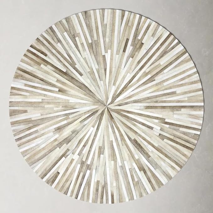 Faux Cowhide Round Area Rug | Non-Slip Leather Floor Carpet for Living Room, Bedroom, and Home Décor | Modern Stylish Accent Rug(Beige_9x9)
