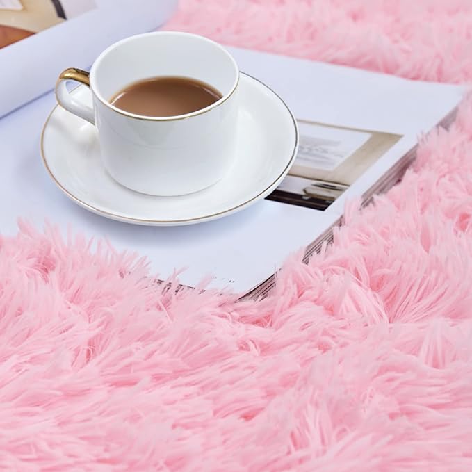 duduta Pink Soft Fluffy Rectangle Rug 3x5 ft, Shag Furry Plush Throw Rug for Bedroom Nursery Living Room Home Decor