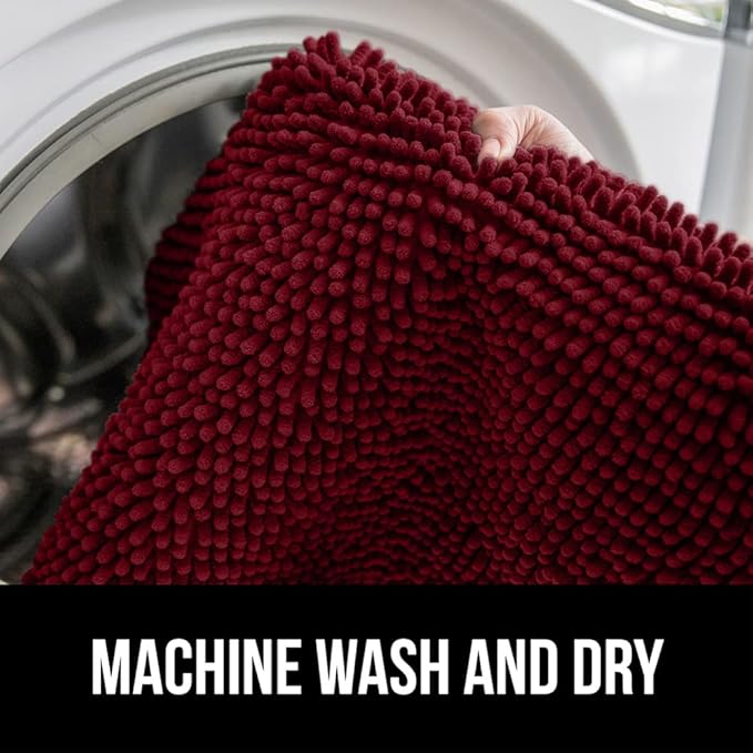 GORILLA GRIP Bath Rug Mat 60x24, Soft Absorbent Chenille, Quick Dry Microfiber Mats, Rubber Backing Washable Shower Floor Rugs, Bathmat Runner, US Designed Bathroom Home Decor Accessories Burgundy