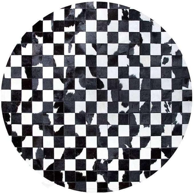 Sn Alef Home Black & White Round Rug | Checkered Floral Designer Carpet for Living Room | Handcrafted Circular Floor Mat for Home Decor & Meditation Space(4x4)