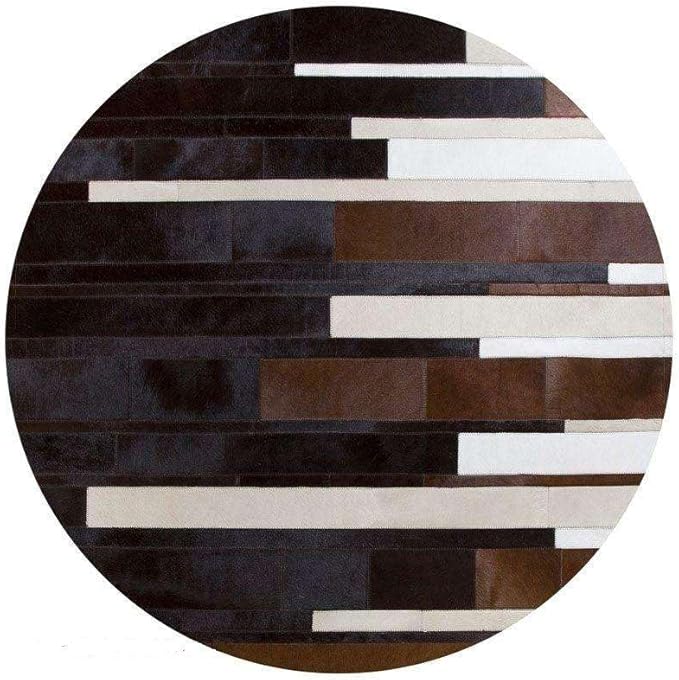 Modern Patchwork Rug Striped Designer Carpet for Living Room, Bedroom & Office Soft Anti-Slip Area Rug Contemporary Decorative Floor Mat for Stylish Home Interiors (Round7x7)