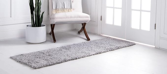 Unique Loom Davos Shag Collection Area Rug - Solid (2' 2" x 8' Runner, Sterling)