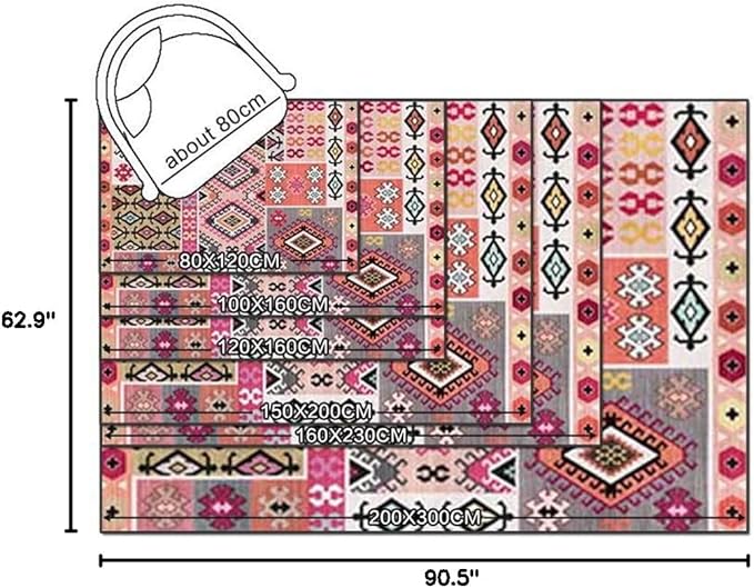 Vintage Boho Area Rugs Multicolor Ethnic Style Geometric Splicing Carpets Bedroom Living Room Kitchen Floor Mats Indoor Outdoor Non-Shedding Runner Rug Home Décor Carpet 5.2' X 7.5'