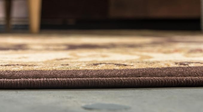 Rugs.com Chateau Collection Rug – 6 Ft Round Brown Medium Rug Perfect for Kitchens, Dining Rooms