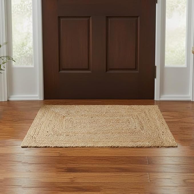 REDEARTH · Rectangular Area Rug - 2'x3' Braided Natural Jute with Non-Skid Backing - Handwoven Boho Rug for Bedroom, Kitchen, Living Room - Farmhouse Aesthetic Home Decor - Durable Handmade Rug
