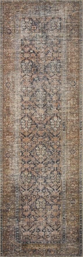 Loloi Amber Lewis Billie Collection, Ink & Salmon 2'-6" x 7'-6" Area Rug – Antique & Distressed Accent Rugs for Living Room, Bedroom, Entryway & Hallway, No Shed High Traffic Area Home Decor Rug