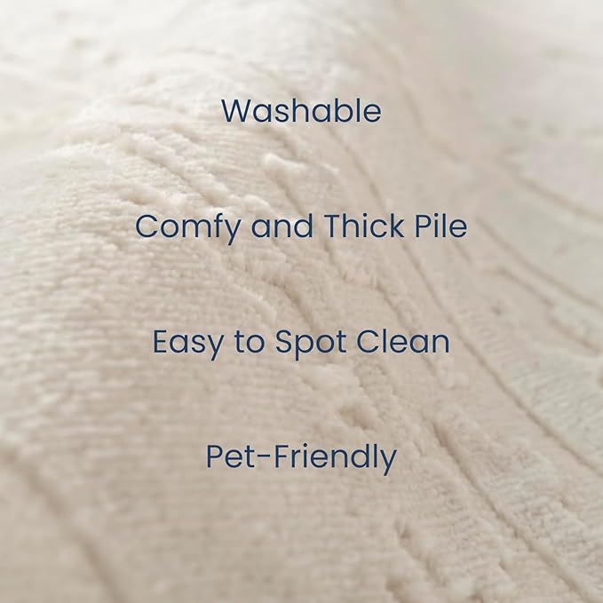 Revival Rugs Ebb 6'7"x9' Washable Area Rug for Living Room Bedroom - 100% Recycled Oeko-TEX Certified, Medium Pile, Beige, Cream