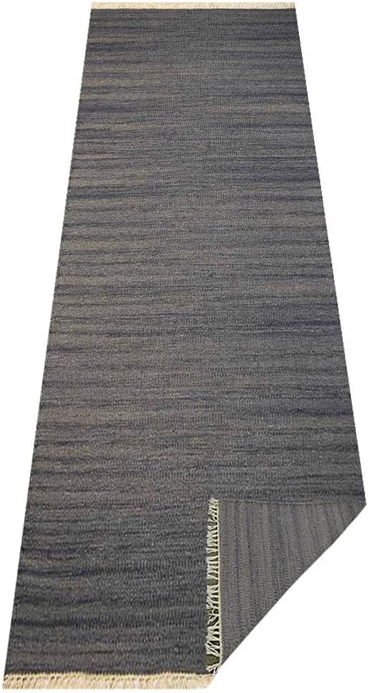 Rugsotic Carpets Hand Woven Flat Weave Kilim Wool ECO-Friendly Area Rugs - 3'x13', Runner Shape, Silver Color, Solid Plain Design, Low Pile Handmade Area Rugs for Living Room, Bed Room (D00111)
