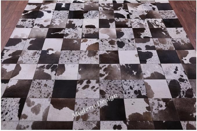 Modern Design Premium Cowhide Leather Carpet with Chevron Pattern, Area Rug (D.Brown/White, 12x15)