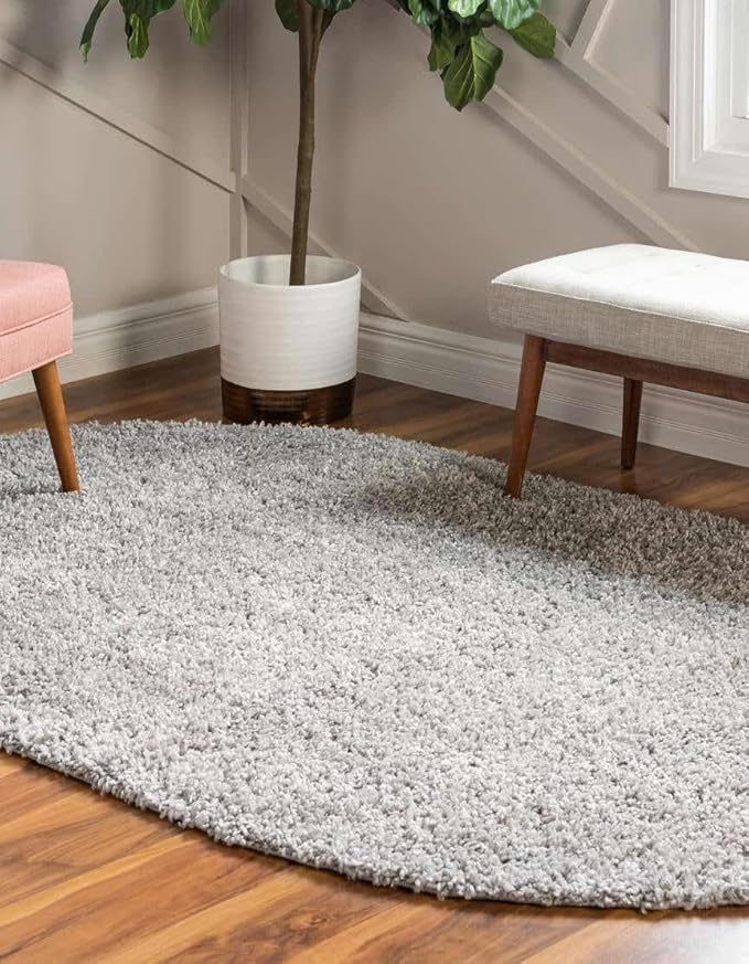 Unique Loom Davos Shag Collection Area Rug - Solid (7' 10" x 10' Oval, Sterling)