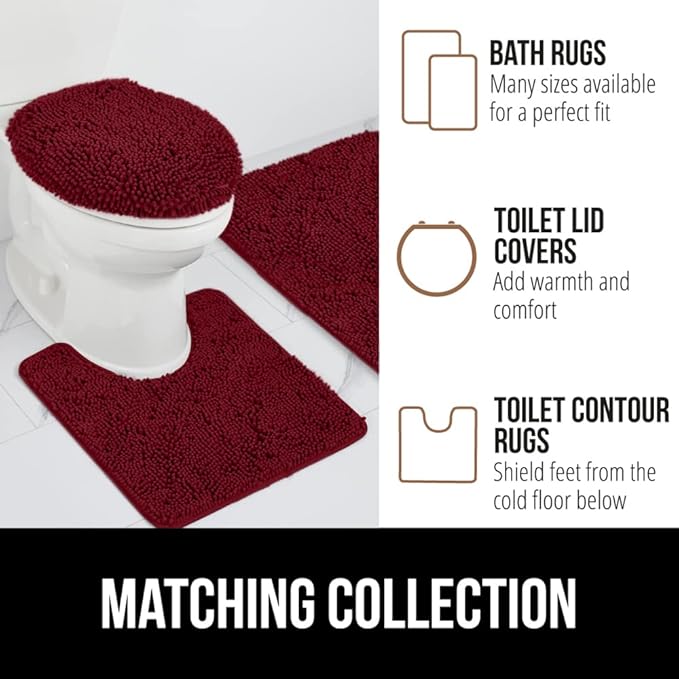 GORILLA GRIP Bath Rug Mat 36x24, Soft Absorbent Chenille, Quick Dry Microfiber Mats, Rubber Backing Washable Shower Floor Rugs, Bathmat Runner, US Designed Bathroom Home Decor Accessories Burgundy