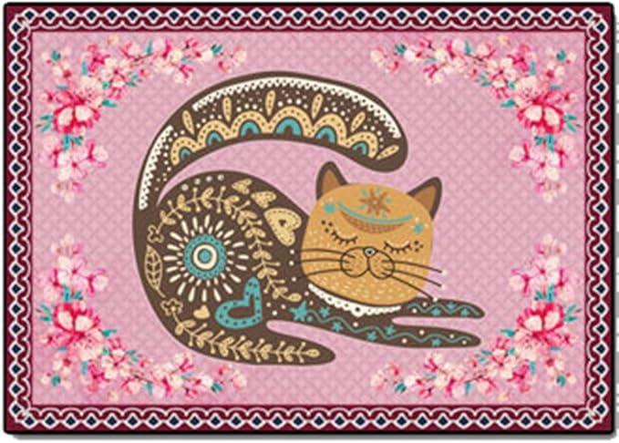 Cartoon Animal Pattern Area Rug Cute Cat Luxury Floral Decor for Carpet Farmhouse Bedroom Living Room Rugs Bathroom Kitchen Runner Mat Indoor Outdoor Non Slip Doormat 2' X 4'