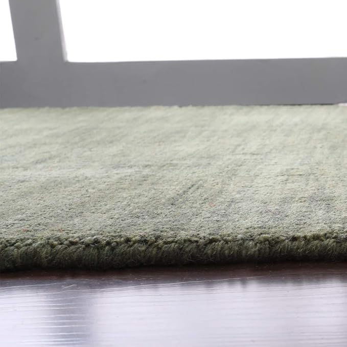Rugsotic Carpets Hand Knotted Loom Wool 2'6''x10' Runner Area Rug Solid Green L00111