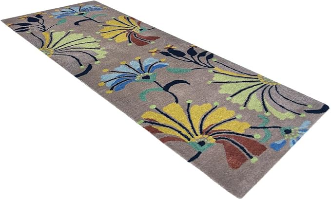Hand Tufted Wool ECO-Friendly Area Rugs - 2'6''x10', Runner Shape, Camel, Floral Modern Design, High Pile Thick Handmade Anti Skid Area Rugs for Living Room, Bed Room (K00219)