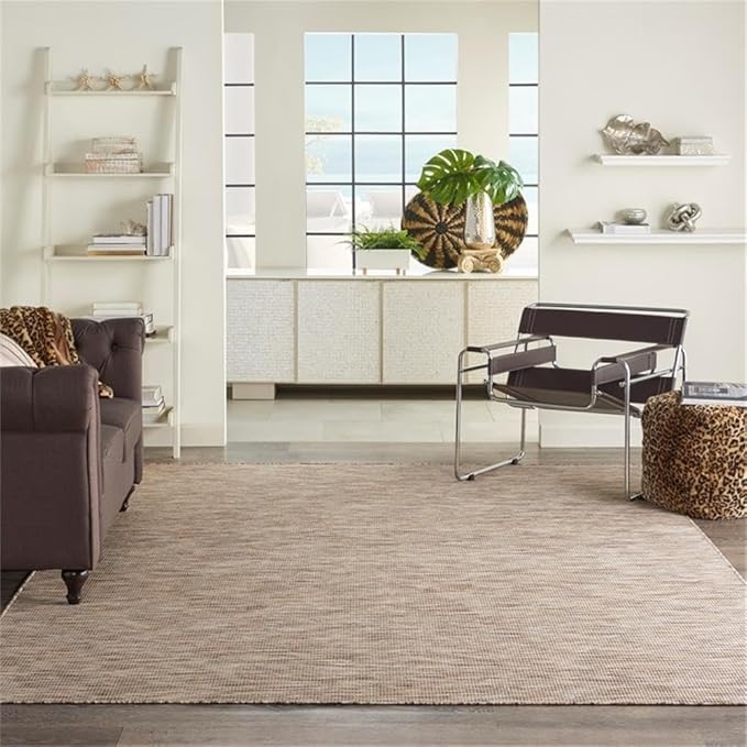 Pemberly Row Contemporary 10' x 14' Beige Fabric Modern Area Rug