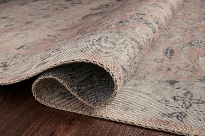 Loloi Hathaway Collection HTH-06 Blush/Multi 5'-0" x 7'-6", .25" Thick Area Rug, Soft, Durable, Printed, Modern, Low Pile, Non-Shedding, Easy Clean, Living Room Rug