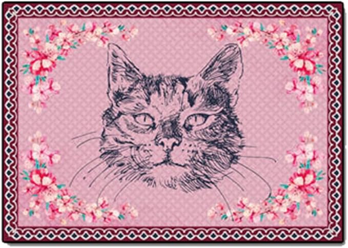 Cartoon Animal Pattern Area Rug Cute Cat Luxury Floral Decor for Carpet Farmhouse Bedroom Living Room Rugs Bathroom Kitchen Runner Mat Indoor Outdoor Non Slip Doormat 2' X 6'