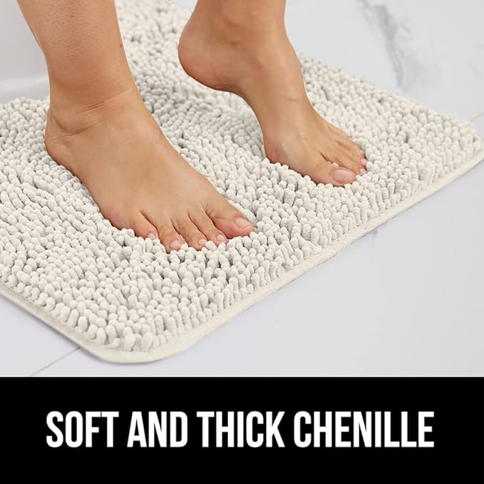 GORILLA GRIP Bath Rug Mat 48x24, Soft Absorbent Chenille, Quick Dry Microfiber Mats, Rubber Backing Washable Shower Floor Rugs, Bathmat Runner, US Designed Bathroom Home Decor Accessories Ivory Cream