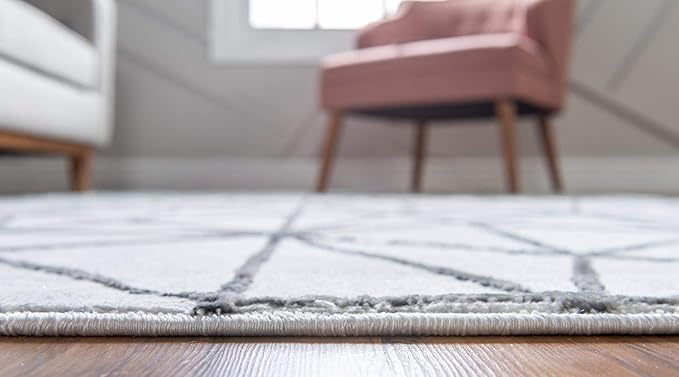 Rugs.com Lattice Trellis Collection Rug – 10 Ft Runner White Low-Pile Rug Perfect for Hallways, Entryways