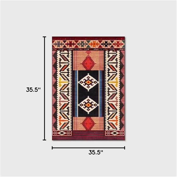 Vintage Boho Area Rugs Multicolor Ethnic Style Geometric Splicing Carpets Bedroom Living Room Kitchen Floor Mats Indoor Outdoor Non-Shedding Runner Rug Home Décor Carpet 3' X 3'