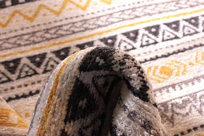 Alfa Rich 4x6 Yellow Gray White Washable Area Rugs for Living Room Bedroom Kitchen Cotton Decor Rug