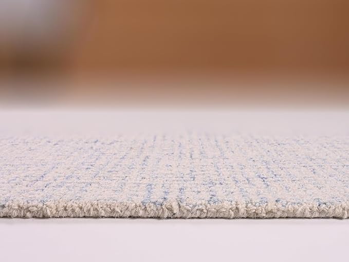 Hand-Tufted 100% Wool Pile Area Rug – Geometric Textured Grid Check Pattern – Thick and Durable Floor Carpet for Bedroom, Living Room, Kids Room, and Dining Area (Ivory Blue, 10' x 12')
