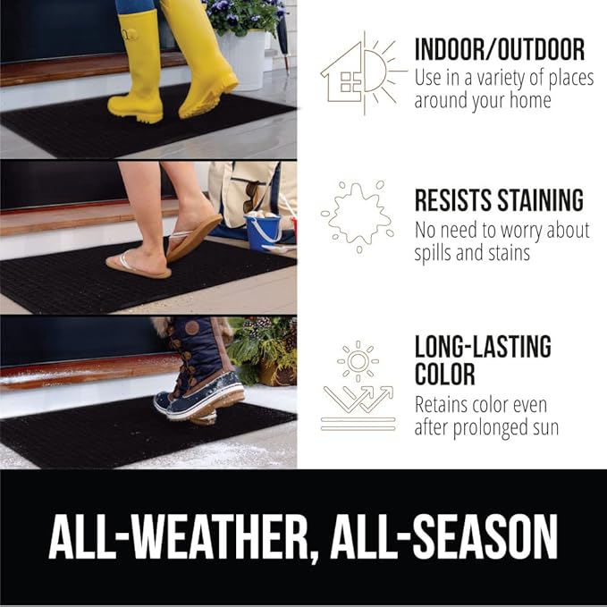 GORILLA GRIP Front Door Mat, Indoor Outdoor Ultra Absorbent HydroAbsorb Doormat, Absorbs Up to 1.7 Cups of Water, Stain and Fade Resistant, Rubber Backing Doormats, Captures Dirt, 29x17 Black