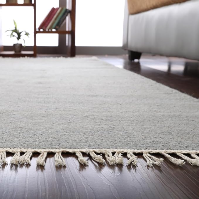 Rugsotic Carpets Hand Woven Flat Weave Kilim Wool 3'x5' Area Rug Solid Silver D00111