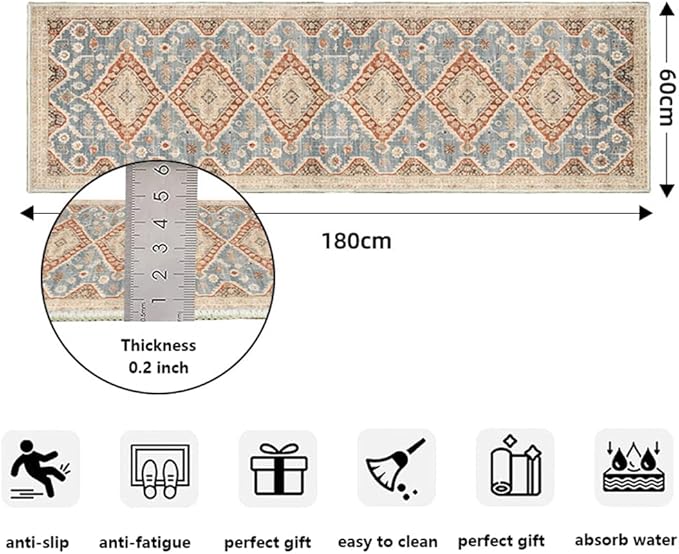 Moroccan Trellis Hallway Runner Rug Non-Slip Washable Geometric Standing Mats Anti-Fatigue Long Farmhouse Kitchen Mat Soft Low-Pile Distressed Area Rugs for Bathroom,Bedroom,Laundry 2' X 6'