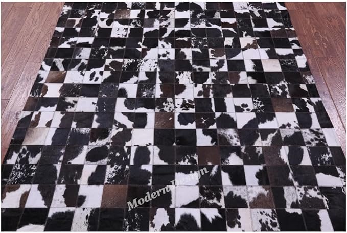 Modern Design Premium Cowhide Leather Carpet with Chevron Pattern, Area Rug (Brown/White-2, 3x14)