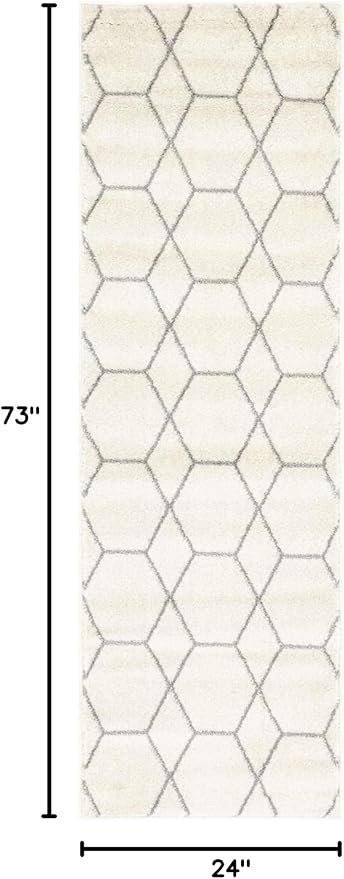 Unique Loom Trellis Frieze Collection Area Rug - Geometric (2' x 6' 1" Runner, Ivory/ Gray)