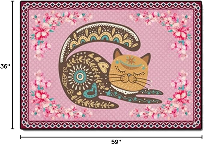 Cartoon Animal Pattern Area Rug Cute Cat Luxury Floral Decor for Carpet Farmhouse Bedroom Living Room Rugs Bathroom Kitchen Runner Mat Indoor Outdoor Non Slip Doormat 3' X 5'
