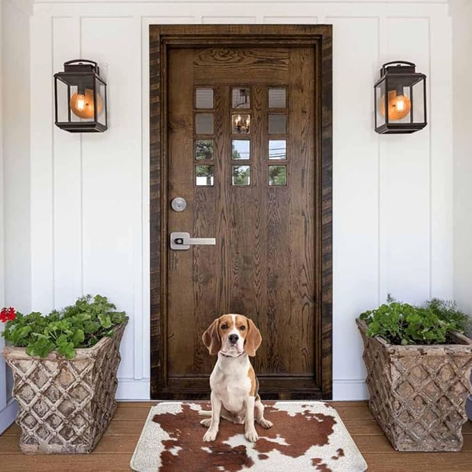Cowhide Bath Mat for Bathroom Farm Animal Brown Cowhide Print Cow Bath Rugs Door Mat Non Slip Rubber Backed Bathroom Floor Mat for Bathtub Sink Shower 20"X32"