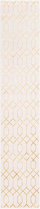 Marilyn Monroe Glam Collection Area Rug - Trellis (2' x 10' Runner, White Gold/ Gold)
