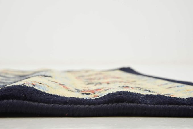 Unique Loom Sialk Hill Collection Area Rug - Washington (2' 7" x 10' Runner Navy Blue/Cream)