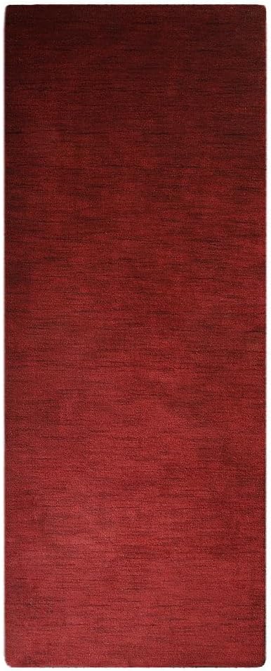 Hand Knotted Loom Wool ECO-Friendly Area Rugs - 2'6''x10', Runner, Red Color, Solid Plain Design, High Pile Thick Handmade Anti Skid Area Rugs for Living Room, Bed Room (L00111)