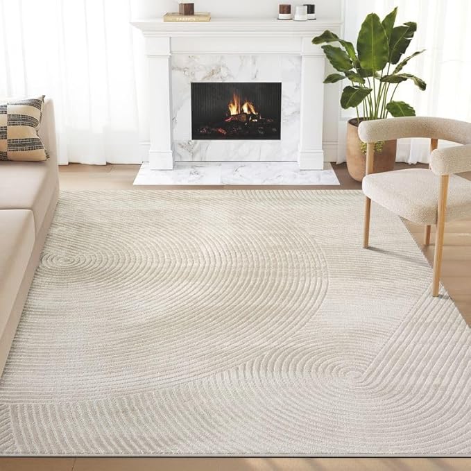 Abani Neutral Beige Area Rug 2' x 3' for Living Room, Bedroom - Zen Reiki Circles Pattern - Durable & Easy to Clean