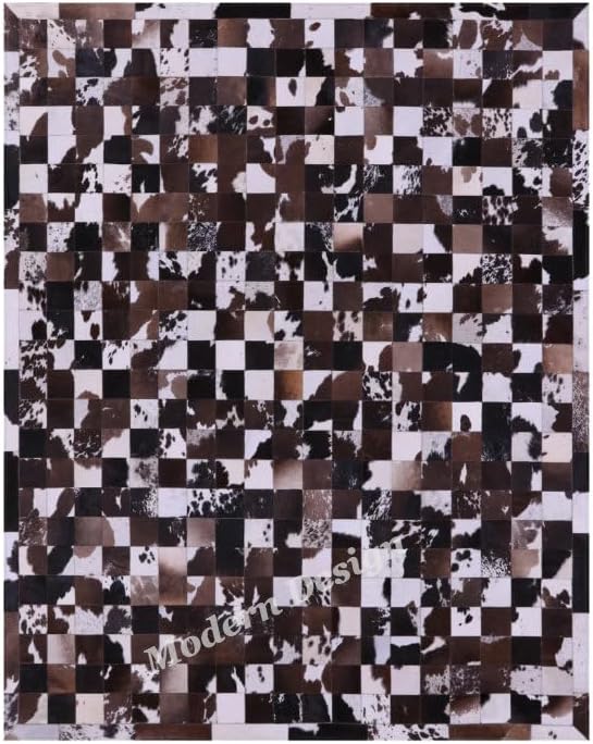 Modern Design Premium Cowhide Leather Carpet with Chevron Pattern, Area Rug (Brown/White-1, 3x12)