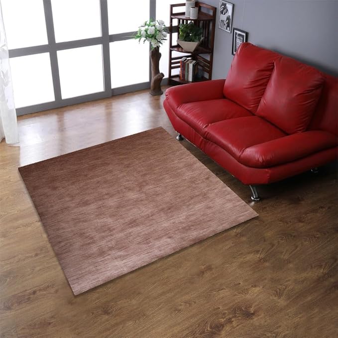 Hand Knotted Loom Wool ECO-Friendly Area Rugs - 10'x10', Square, Light Brown Color, Solid Plain Design, High Pile Handmade Anti Skid Area Rugs for Living Room, Bed Room (L00111)