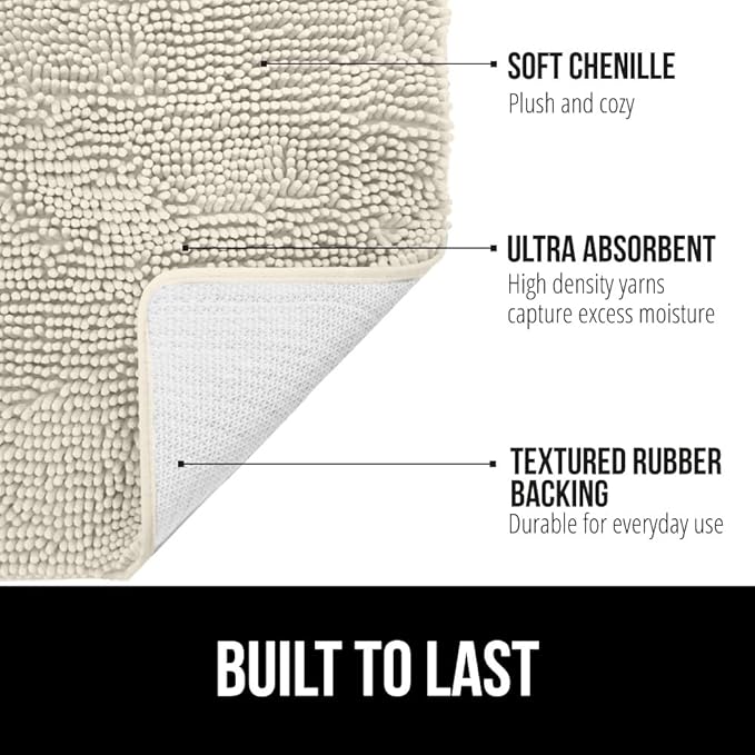 GORILLA GRIP Bath Rug Mat 30x20, Thick Soft Absorbent Chenille, Quick Dry Microfiber Mats, Rubber Backing Washable Shower Floor Rugs, US Designed Bathroom Bathmat Home Decor Accessories, Dusty Cloud