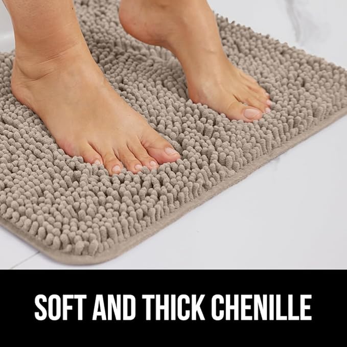 GORILLA GRIP Bath Rug Mat 36x24, Thick Absorbent Chenille, Quick Dry Microfiber Mats, Rubber Backing Washable Shower Floor Rugs, Bathmat Runner, US Designed Bathroom Home Decor Accessories Gray Beige