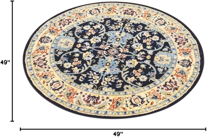 Unique Loom Sialk Hill Collection Area Rug - Washington (4' 1" Round Navy Blue/Cream)