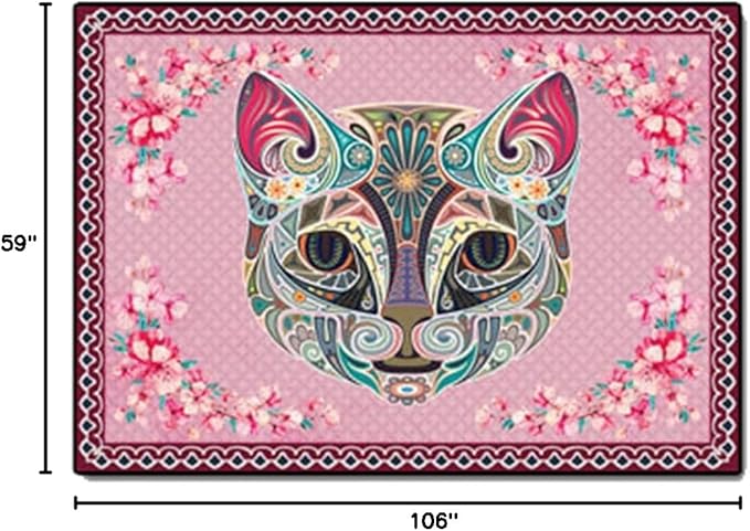 Cartoon Animal Pattern Area Rug Cute Cat Luxury Floral Decor for Carpet Farmhouse Bedroom Living Room Rugs Bathroom Kitchen Runner Mat Indoor Outdoor Non Slip Doormat 5' X 9'