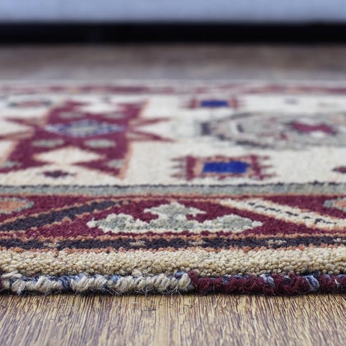Hand Knotted Wool & Silk ECO-Friendly Oriental Area Rugs - 2'6''x10', Runner Shape, Cream Burgundy Color, Classic Oriental Traditional, Medium Pile Handmade Area Rugs (AF0102)