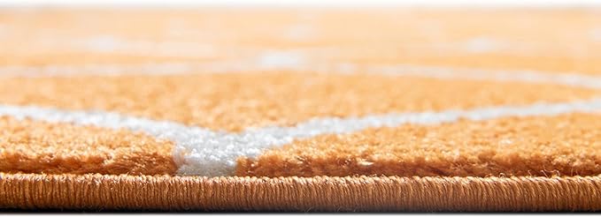 Rugs.com Lattice Frieze Collection Rug – 4' Round Orange Medium Rug Perfect for Kitchens, Dining Rooms