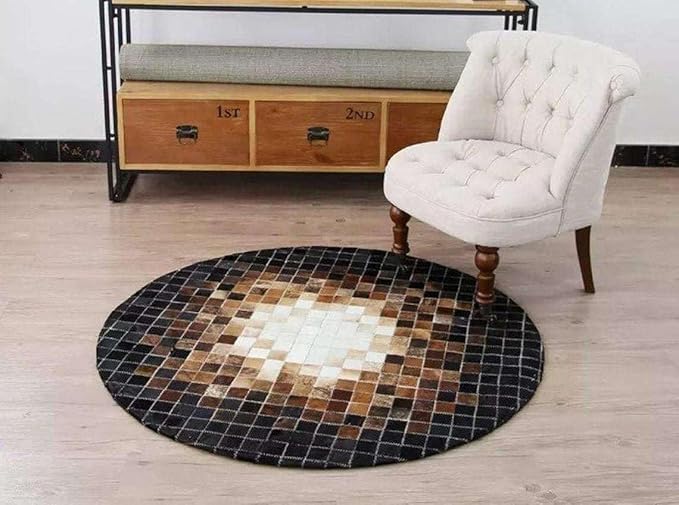 Round Ethnic Rug for Living Room | Handcrafted Designer Floor Carpet with Central Mandala Pattern | Traditional Decorative Area Mat for Home Décor(Brown_9x9)