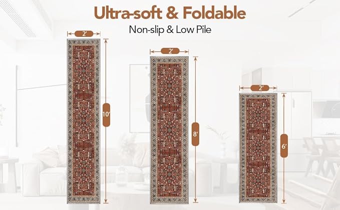 Washable Hallway Runner Rugs 2x10 Stain Resistance Runners for Hallways Entrance Bedside Non-Slip Runner Rugs
