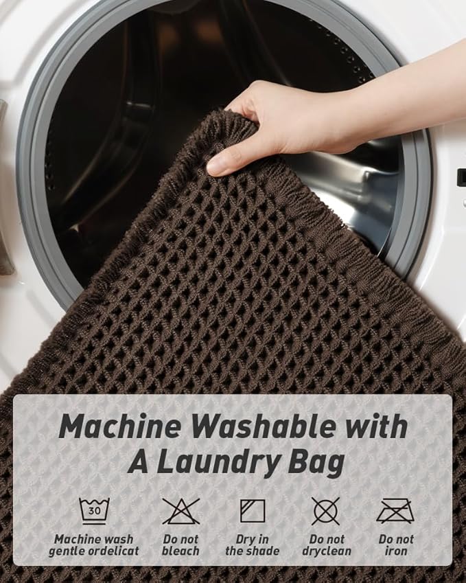 Upgraded Waffle Runner Rug Super Absorbent Non Slip Bath Mats for Bathroom Machine Washable Bathroom Runner Rug with Tassels, Ideal for Hallway Bedroom Laundry Room, Chocolate, 2'x 6'(24" x 72")