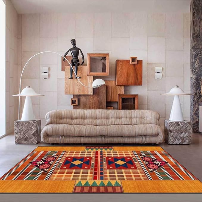 Vintage Boho Area Rugs Multicolor Ethnic Style Geometric Splicing Carpets Bedroom Living Room Kitchen Floor Mats Indoor Outdoor Non-Shedding Runner Rug Home Décor Carpet 1.3' X 2'